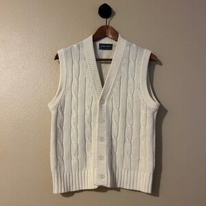 Vintage Robert Bruce Acrylic Chunky Knit Sweater Cardigan Vest Minimalist Office